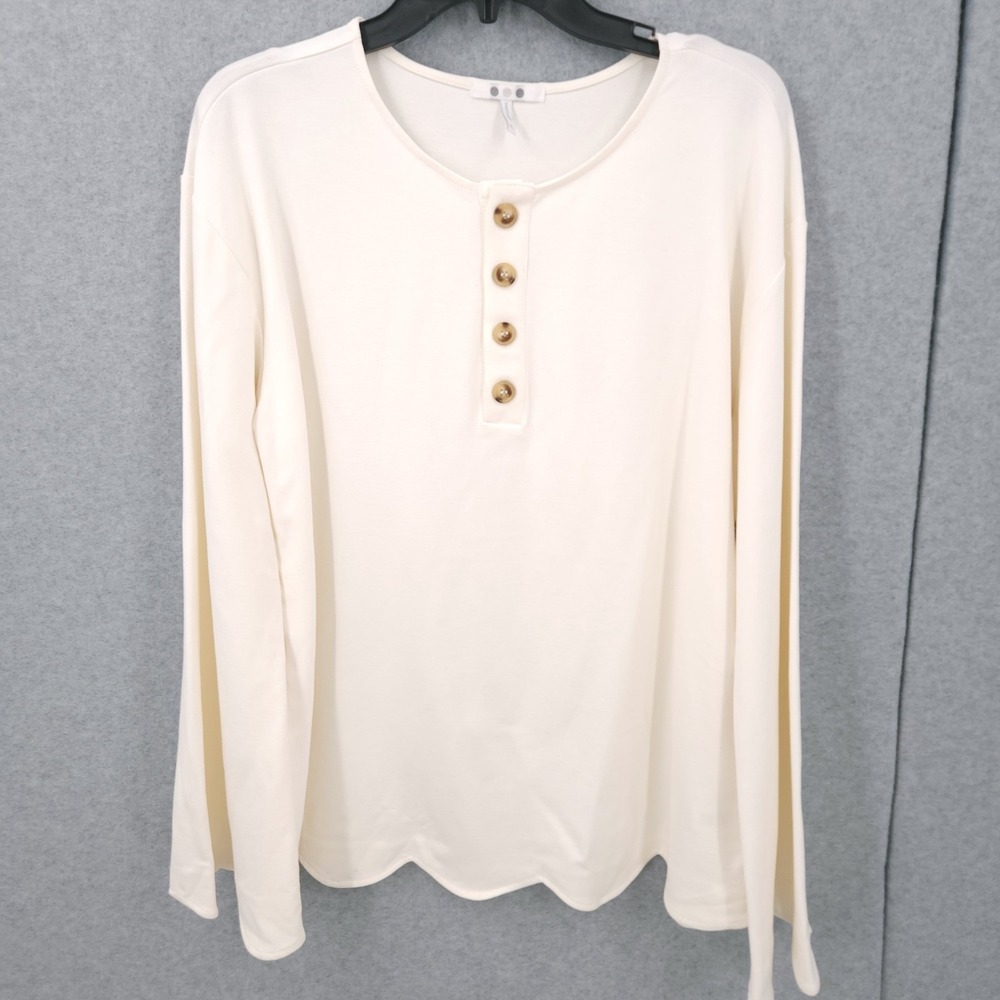 Three Dots Crystal Bell Long Sleeve Button Crystal Top Tee Womens Size XL NWT